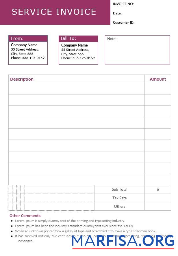 Printable Editable Service Invoice Template